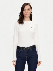 Tommy Hilfiger Sweter WW0WW41142 Biały Regular Fit. Białe swetry nierozpinane damskie Tommy Hilfiger, xxl, bez wzorów, z bawełny, bez kołnierzyka, bez ramiączek. Za 429.99 zł.