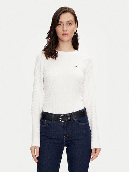 Tommy Hilfiger Sweter WW0WW41142 Biały Regular Fit. Białe swetry nierozpinane damskie Tommy Hilfiger, xxl, bez wzorów, z bawełny, bez kołnierzyka, bez ramiączek. Za 429.99 zł.