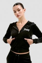 JUICY COUTURE Czarna damska bluza Robertson Caviar Hoodie. Czarne bluzy damskie Juicy Couture, s, bez wzorów, bez ramiączek, bez kaptura. W wyprzedaży za 309.99 zł.