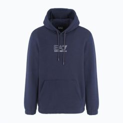 Bluza EA7 Emporio Armani Train Core. Niebieskie bluzy damskie EA7 Emporio Armani, m, z aplikacjami, z bawełny, eleganckie, bez ramiączek, bez kaptura. Za 379.99 zł.