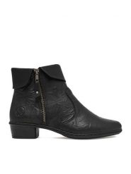 Rieker Botki CEO-Y07A8-01 Czarny. Czarne botki damskie Rieker, bez wzorów, ze skóry, bez obcasa, na słupku, bez zapięcia. Za 399.99 zł.