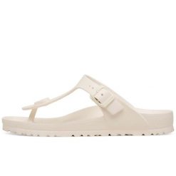 Klapki Birkenstock Gizeh Eva Damskie. Białe klapki damskie Birkenstock, bez wzorów, z materiału, bez obcasa, bez zapięcia. Za 252.30 zł.