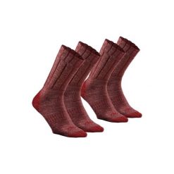 Skarpety turystyczne SH100 warm mid. Czerwone skarpetki damskie QUECHUA, bez wzorów, z elastanu. Za 29.99 zł.