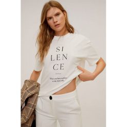 Mango - T-shirt Silence. Białe t-shirty damskie Mango, l, bez wzorów, z bawełny, bez kołnierzyka, bez ramiączek. Za 59.90 zł.