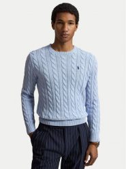 Polo Ralph Lauren Sweter Cable 710775885545 Niebieski jasny Regular Fit. Niebieskie swetry męskie Polo Ralph Lauren, m, bez wzorów, z bawełny, bez kołnierzyka, bez ramiączek. Za 949.99 zł.