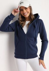 Granatowa Bluza z Kapturem Sithi. Niebieskie bluzy damskie Born2be, l, bez wzorów, z jeansu, klasyczne, bez ramiączek, z kapturem. Za 54.99 zł.