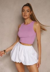 Jasnofioletowy Crop Top z Prążkowanego Materiału Nevonessa. Fioletowe topy damskie Renee, l, bez wzorów, z dzianiny, bez kołnierzyka, bez ramiączek. Za 34.99 zł.
