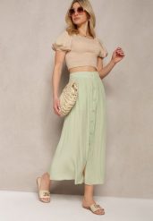 Jasnozielona Rozkloszowana Spódnica Maxi z Gumką w Talii i Kieszeniami Kendrani. Zielone spódnice damskie Renee, na co dzień, l, bez wzorów, eleganckie, maxi, proste. Za 54.99 zł.