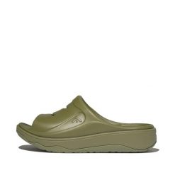 Klapki damskie FitFlop Tonal Rubber. Zielone klapki damskie FIT FLOP, bez wzorów, bez obcasa, bez zapięcia. Za 355.50 zł.