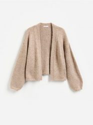 Kardigan z metalizowaną nicią - brązowy. Brązowe kardigany damskie Reserved, l, bez wzorów, z dzianiny, bez kołnierzyka. Za 139.99 zł.