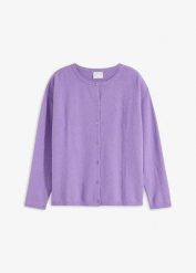 Cienki sweter rozpinany. Fioletowe kardigany damskie bonprix, bez wzorów, eleganckie, bez kołnierzyka. Za 94.99 zł.