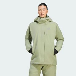Ocieplana kurtka dwuwarstwowa Terrex Multi CLIMAPROOF. Zielone kurtki sportowe damskie Adidas, na zimę, l, bez wzorów, z elastanu, bez ramiączek, z kapturem, trekkingowe, climaproof (adidas). Za 1,079.00 zł.