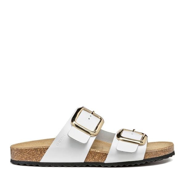 Klapki Geox. Białe klapki damskie Geox, bez wzorów, bez obcasa, bez zapięcia. Za 346.99 zł.