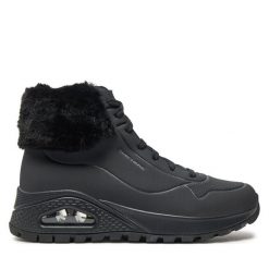 Botki Skechers. Czarne botki damskie Skechers, bez wzorów, bez obcasa, na płaskiej podeszwie, bez zapięcia. Za 329.99 zł.