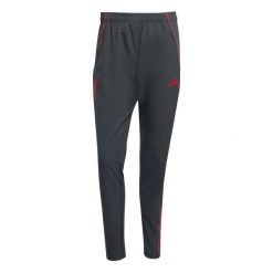 Spodnie dresowe Prematch Liverpool FC 2025/26. Czarne spodnie sportowe męskie Adidas, bez wzorów, z dresówki, do piłki nożnej. Za 269.50 zł.