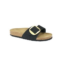Klapki damskie Birkenstock Madrid Big Buckle. Czarne klapki damskie Birkenstock, bez wzorów, z materiału, sportowe, bez obcasa, bez zapięcia. Za 751.00 zł.