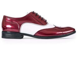 Bordowo-białe lakierki męskie - Spektatory Al Capone Caponki T53. Białe buty wizytowe męskie Modini Moda Męska, bez wzorów, ze skóry, bez obcasa, bez zapięcia. W wyprzedaży za 333.00 zł.