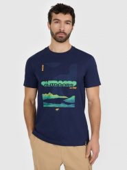 4F T-shirt regular z nadrukiem męski - granatowy XL. Niebieskie t-shirty męskie 4F, m, bez wzorów, z bawełny, bez kołnierzyka, bez ramiączek. Za 69.99 zł.