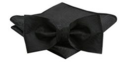 Męska Mucha z Poszetką w Zestawie - Alties - Czarna z Fakturą Materiału. Czarne krawaty i muchy Alties, bez wzorów, eleganckie. Za 54.00 zł.