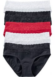 Figi z koronką (5 par). Szare majtki damskie bonprix, z koronki. Za 57.99 zł.