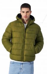 Kurtka na co dzień męska CHAMPION puchowa z kapturem. Zielone kurtki męskie Champion, na zimę, m, bez wzorów, z materiału, eleganckie, z kapturem. Za 419.00 zł.