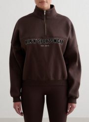 Damska bluza dresowa z półzamkiem, drapana, luźna Varsity czekoladowy brąz. Brązowe bluzy damskie Aim'n, xl, bez wzorów, z bawełny, klasyczne, bez ramiączek, bez kaptura. Za 345.00 zł.