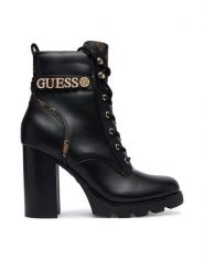 Guess Botki FLFNEE ELE10 Czarny. Czarne botki damskie Guess, z aplikacjami, ze skóry, bez obcasa, na słupku, bez zapięcia. Za 634.99 zł.