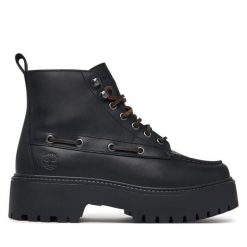 Trzewiki Timberland. Czarne botki damskie Timberland, bez wzorów, street, bez obcasa, na płaskiej podeszwie, bez zapięcia. Za 779.99 zł.