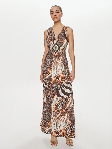 LOLA CASADEMUNT Sukienka koktajlowa LS2416091 Brązowy Regular Fit. Brązowe sukienki damskie LOLA CASADEMUNT, s, bez wzorów, z syntetyku, wizytowe, bez kołnierzyka, bez ramiączek. Za 339.99 zł.