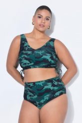 Damskie Top od bikini miękkie miseczki marszczona taśma moro. Zielone stroje kąpielowe damskie Ulla Popken, plus size, bez wzorów, z elastanu. Za 111.99 zł.