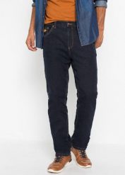 Jeansy termiczne classic fit na ciepłej podszewce z polaru. Niebieskie jeansy męskie bonprix, z jeansu. Za 159.99 zł.