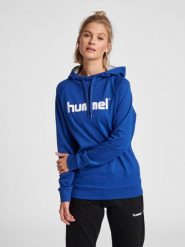 Bluza sportowa z kapturem damska Hummel Go Cotton Logo Hoodie Woman. Niebieskie bluzy damskie Hummel, xs, bez wzorów, z bawełny, sportowe, bez ramiączek, z kapturem. Za 181.50 zł.