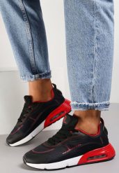 Czarno-Czerwone Sneakersy Qinerris. Czarne obuwie sportowe damskie Renee, z aplikacjami, bez zapięcia. Za 119.99 zł.