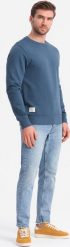 Ombre Męska bluza dresowa BASIC z okrągłym dekoltem - granatowa V4 OM-SSBN-0175 M. Bluzy męskie Ombre, m, bez wzorów, z dresówki, bez ramiączek, bez kaptura. Za 89.99 zł.
