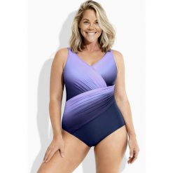 Damskie Strój kąpielowy cieniowanie drapowany miękkie miseczki z recyklingu. Niebieskie stroje kąpielowe damskie Ulla Popken, plus size, bez wzorów, z elastanu. Za 279.99 zł.