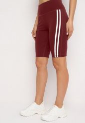 Bordowe Szorty Typu Kolarki z Lampasami Ilorea. Czerwone szorty damskie Born2be, bez wzorów, z materiału, sportowe. Za 34.99 zł.