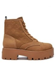Guess Botki Vaina FLTSLR LEM10 Brązowy. Brązowe botki damskie Guess, z aplikacjami, ze skóry, bez obcasa, na płaskiej podeszwie, bez zapięcia. Za 379.99 zł.