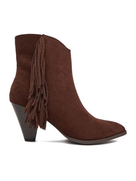 DeeZee Botki CEO-R25AW09076 Brązowy. Brązowe botki damskie DeeZee, bez wzorów, z materiału, bez obcasa, na słupku, bez zapięcia. Za 199.99 zł.