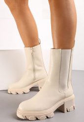 Beżowe Botki w Stylu Grunge na Masywnej Podeszwie Iothea. Brązowe botki damskie Renee, bez wzorów, eleganckie, bez obcasa, na obcasie, bez zapięcia. Za 99.99 zł.