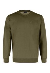 Sweter z dekoltem w serek S-KLARO. Brązowe swetry męskie Volcano, l, bez wzorów, z bawełny, eleganckie, bez kołnierzyka, bez ramiączek. Za 139.99 zł.