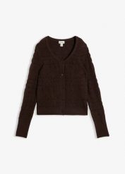 Sweter rozpinany ażurowy. Niebieskie kardigany damskie bonprix, w ażurowe wzory, eleganckie, bez kołnierzyka. Za 109.99 zł.