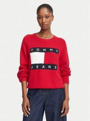 Tommy Jeans Sweter Flag DW0DW23450 Czerwony Regular Fit. Czerwone swetry nierozpinane damskie Tommy Jeans, s, bez wzorów, z bawełny, bez kołnierzyka, bez ramiączek. Za 489.99 zł.