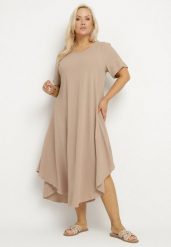 Ciemnobeżowa Rozkloszowana Sukienka z Bawełną Elzedia. Brązowe sukienki damskie Born2be, na co dzień, xl, bez wzorów, z bawełny, eleganckie, bez kołnierzyka, bez ramiączek, midi, rozkloszowane. Za 69.99 zł.