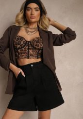 Czarne Jeansowe Szorty z Bawełny High Waist Kornelaya. Czarne szorty damskie Renee, bez wzorów, z bawełny, z podwyższonym stanem. Za 54.99 zł.