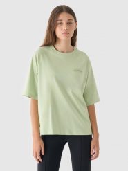 4F T-shirt oversize z nadrukiem damski - oliwkowy/khaki XS. Brązowe t-shirty damskie 4F, xs, bez wzorów, z bawełny, klasyczne, bez kołnierzyka, bez ramiączek. W wyprzedaży za 29.99 zł.