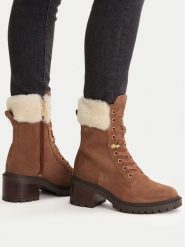 Tommy Hilfiger Trzewiki Th Shearling Lace Up Boot FW0FW08999 Brązowy. Brązowe botki damskie Tommy Hilfiger, bez wzorów, ze skóry, bez obcasa, na słupku, bez zapięcia. Za 718.99 zł.