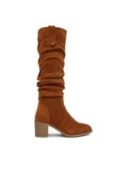 DeeZee Kozaki HX24012-1 Brązowy. Brązowe kozaki damskie DeeZee, bez wzorów, z materiału, bez obcasa, na słupku, bez zapięcia. Za 199.99 zł.
