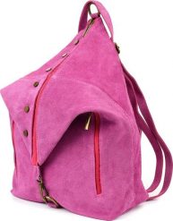 Vera Pelle Purpurowy Włoski Stylowy Plecak Damski Skórzany Zamsz A4 W14. Fioletowe plecaki damskie Vera Pelle, bez wzorów, z zamszu, eleganckie. Za 214.49 zł.