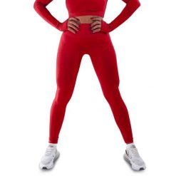 Techniczne legginsy z efektem push-up i idealną sylwetką. Czerwone legginsy damskie R-EVENGE, bez wzorów, z elastanu. Za 195.88 zł.