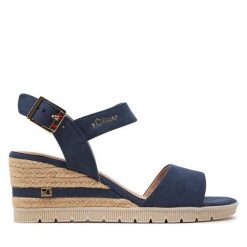 Sandały s.Oliver. Niebieskie sandały damskie S.Oliver, bez wzorów, bez obcasa, na koturnie, bez zapięcia. Za 199.99 zł.